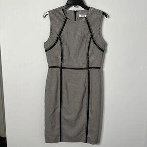 Vicky Tiel Checker Print Leather Trim Career Sheath Dress